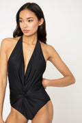 Marina West Swim Twisted Plunge Halter One Piece Swimsuit - Hovatok