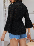 Devine Half Button Flounce Sleeve Peplum Blouse - Hovatok