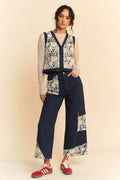 Davi & Dani Lace Patch Open Front Denim Vest - Hovatok