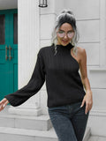 Cable-Knit Round Neck Asymmetrical Sweater - Hovatok