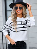 Angel Wings Striped Round Neck Long Sleeve Sweater - Hovatok