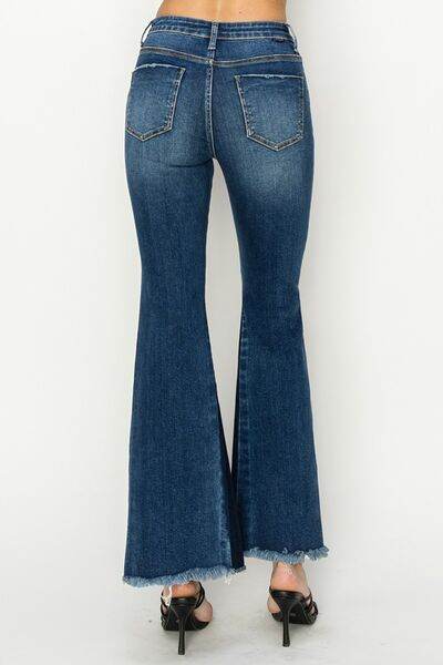 RISEN Full Size High Rise Side Shadow Seam Detail Slit Flare Jeans - Hovatok