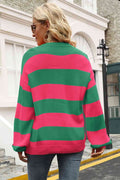 Angel Wings Striped Balloon Sleeve Knit Pullover - Hovatok