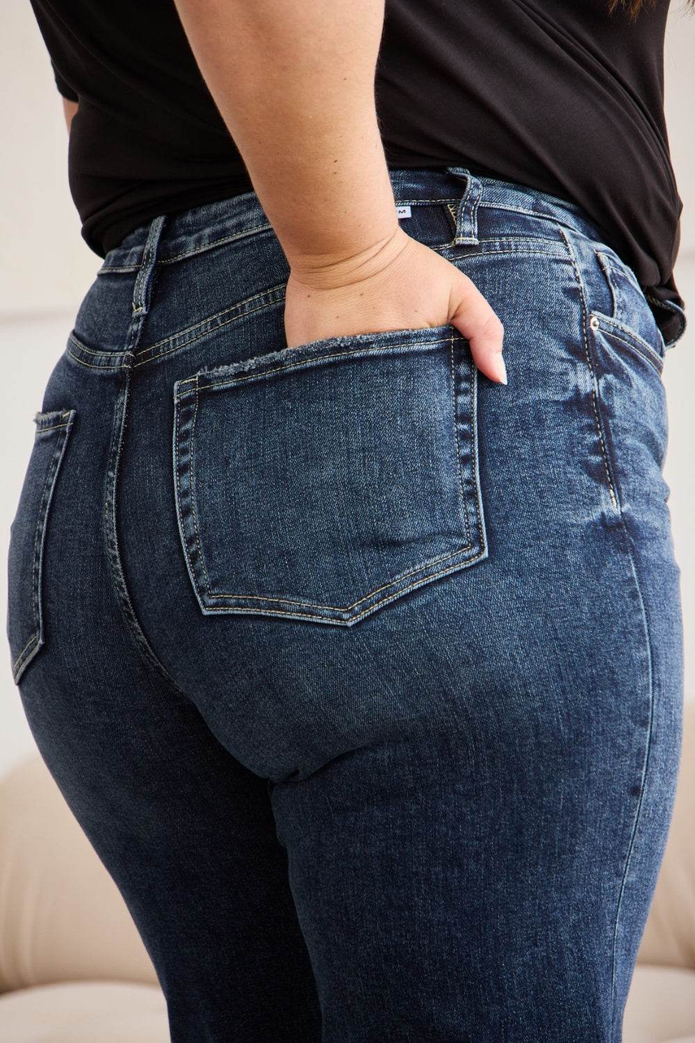 RFM Full Size Tummy Control High Waist Raw Hem Jeans - Hovatok
