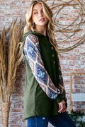 Heimish Full Size Half Button Printed Long Sleeve Hooded Top - Hovatok