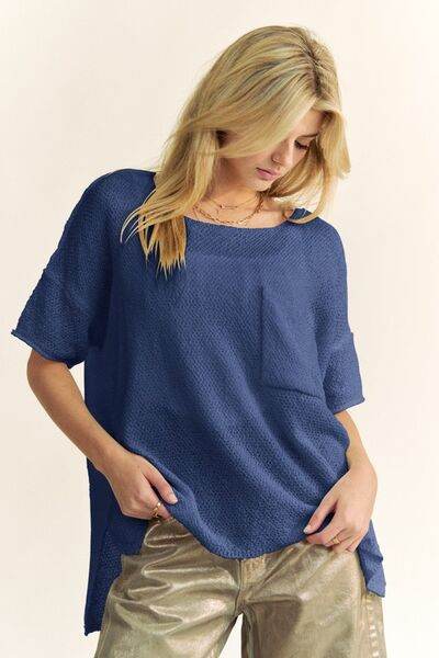 Davi & Dani High-Low Round Neck Knit Top - Hovatok