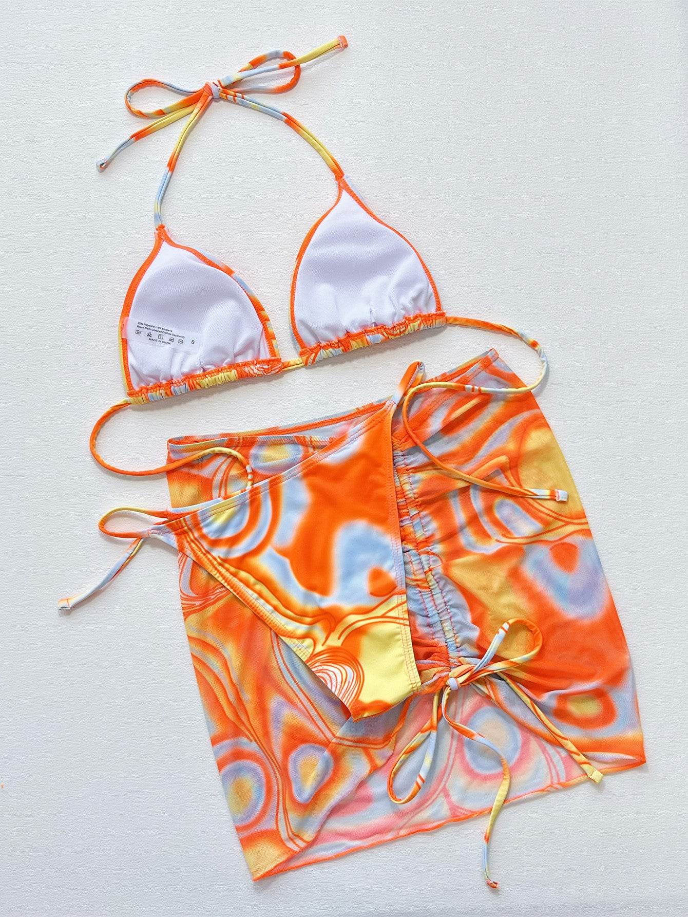Multicolored Drawstring Ruched Three-Piece Swim Set - Hovatok