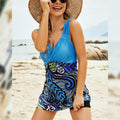 Printed Ruched Swim Dress and Swim Bottoms Set - Hovatok