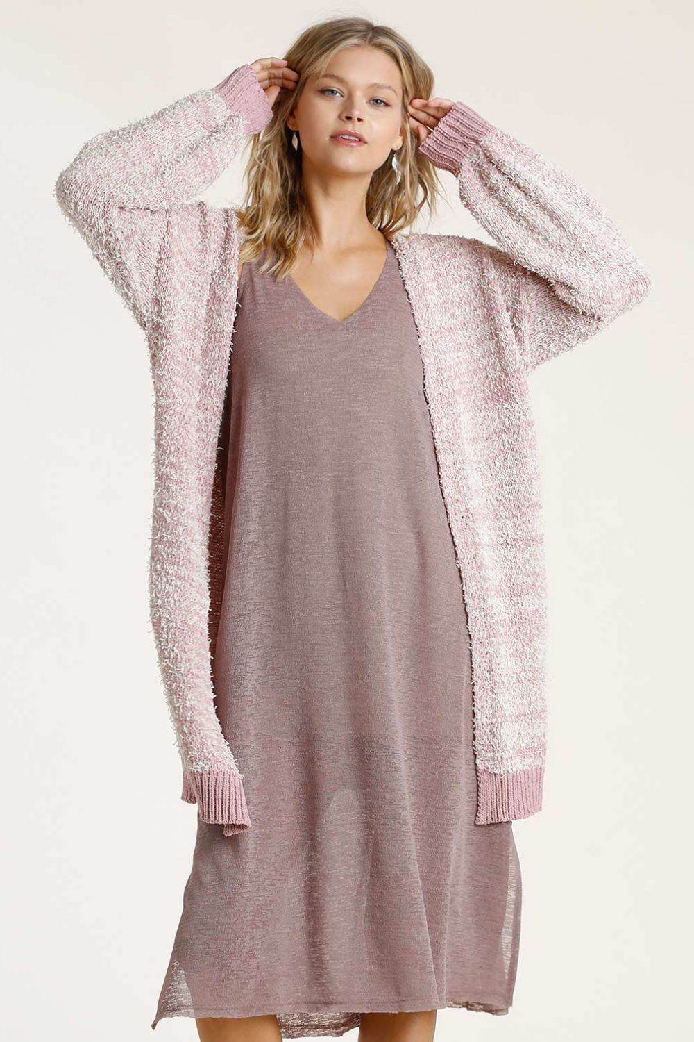 Umgee Full Size Ribbed Hem Open Front Longline Cardigan Plus Size - Hovatok