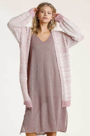 Umgee Full Size Ribbed Hem Open Front Longline Cardigan Plus Size - Hovatok