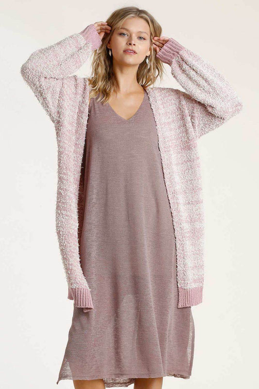 Umgee Full Size Ribbed Hem Open Front Longline Cardigan Plus Size - Hovatok