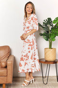 Printed Surplice Balloon Sleeve Dress - Hovatok