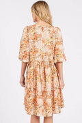 Mittoshop Flower Print Linen Blend Babydoll Mini Dress - Hovatok