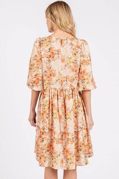 Mittoshop Flower Print Linen Blend Babydoll Mini Dress - Hovatok