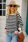 Angel Wings Warm Spice Striped Round Neck Sweater - Hovatok