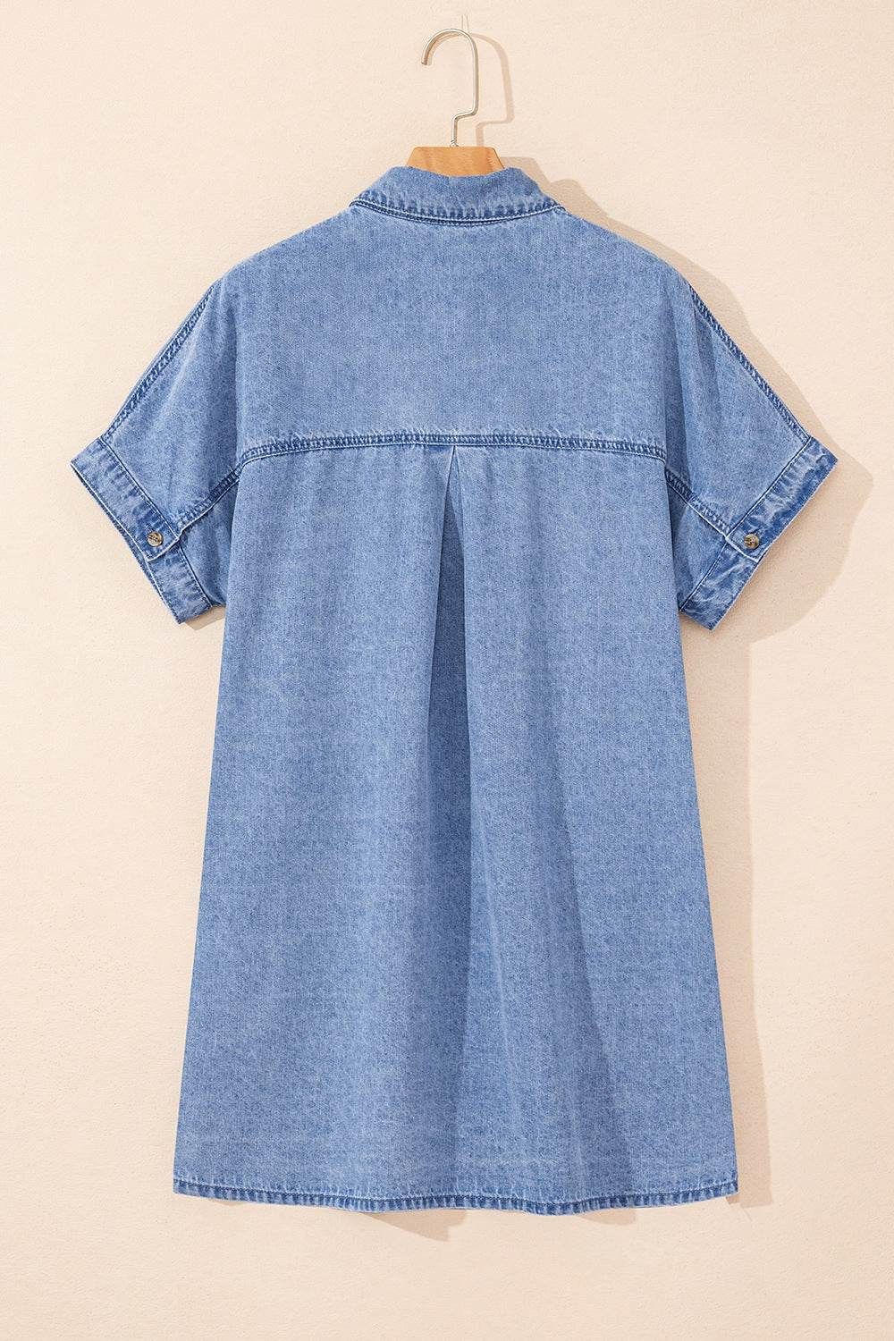 Button Down Short Sleeve Denim Dress - Hovatok