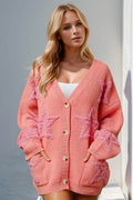 Double Take Full Size Button Up Star Pattern Cardigan - Hovatok