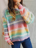 Striped Round Neck Long Sleeve Sweater - Hovatok
