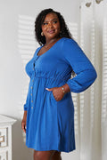 Double Take Scoop Neck Empire Waist Long Sleeve Magic Dress - Hovatok