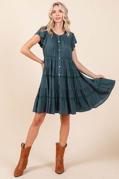 Mittoshop Lace Detail Ruffled Button Down Tiered Dress - Hovatok