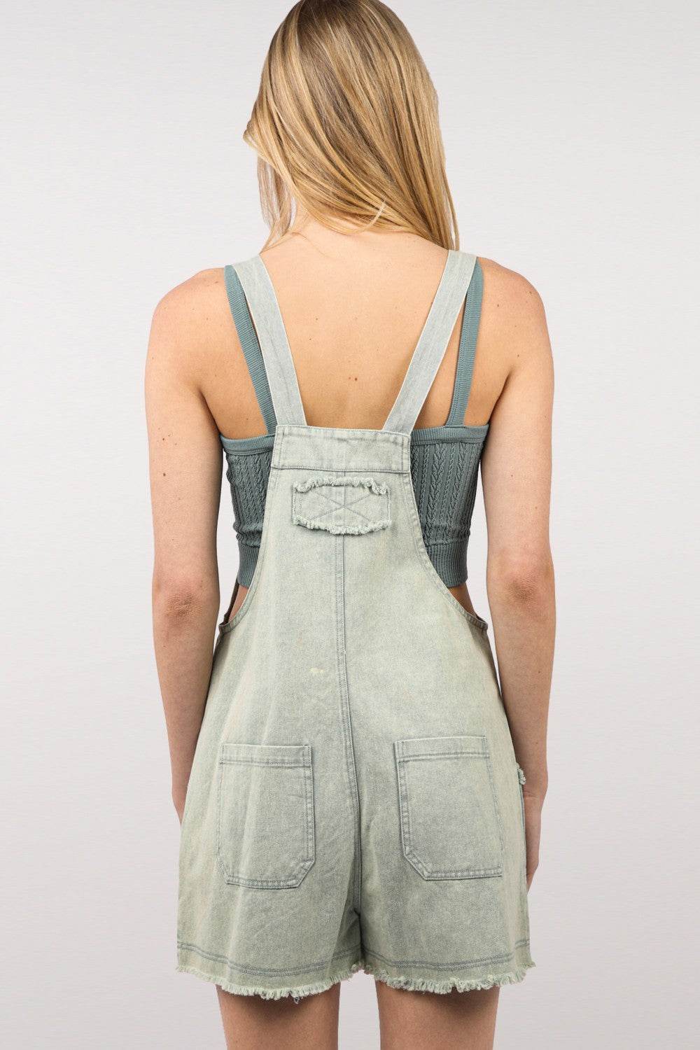 VERY J Washed Frayed Hem Denim Overall - Hovatok