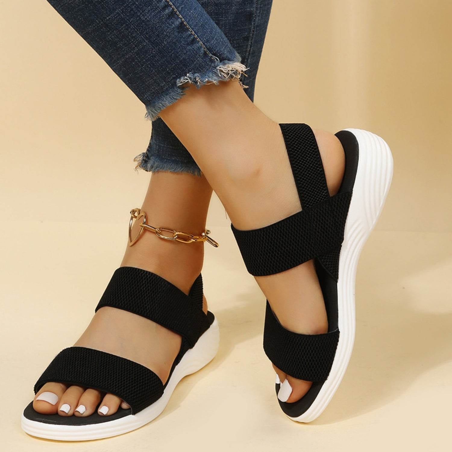 Rubber Open Toe Low Heel Sandals - Hovatok