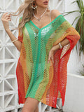 Openwork Contrast V-Neck Cover-Up - Hovatok