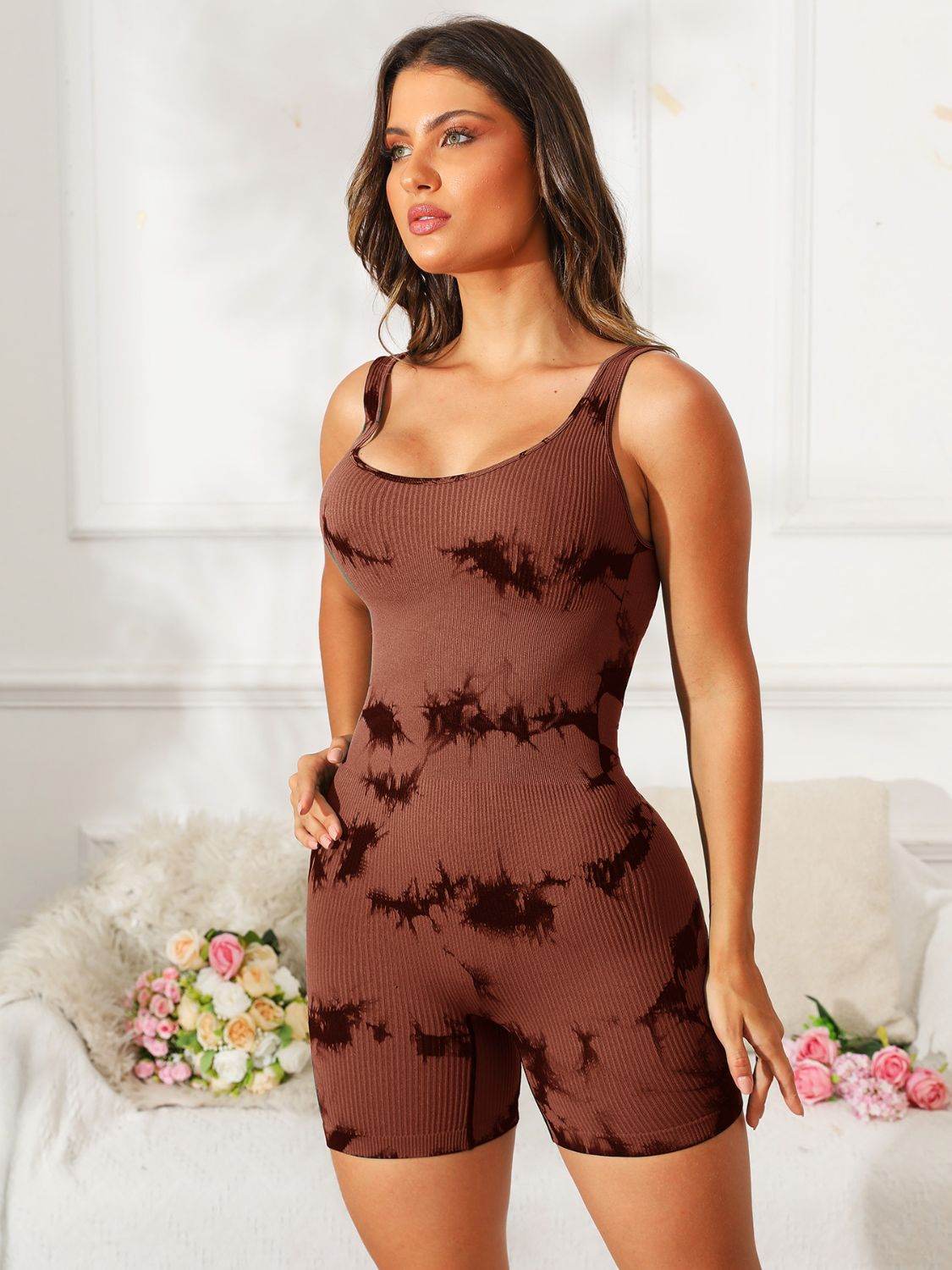 Tie-Dye Wide Strap Active Romper - Hovatok