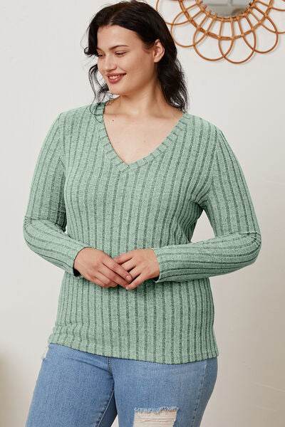 Basic Bae Full Size Ribbed V-Neck Long Sleeve T-Shirt - Hovatok