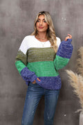 Angel Wings Color Block Round Neck Dropped Shoulder Sweater - Hovatok