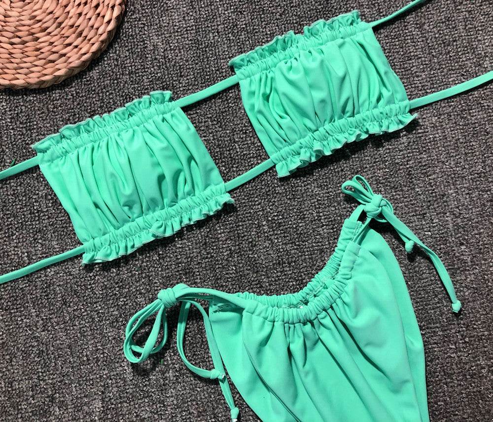 Frill Trim Ruched Bikini Set - Hovatok