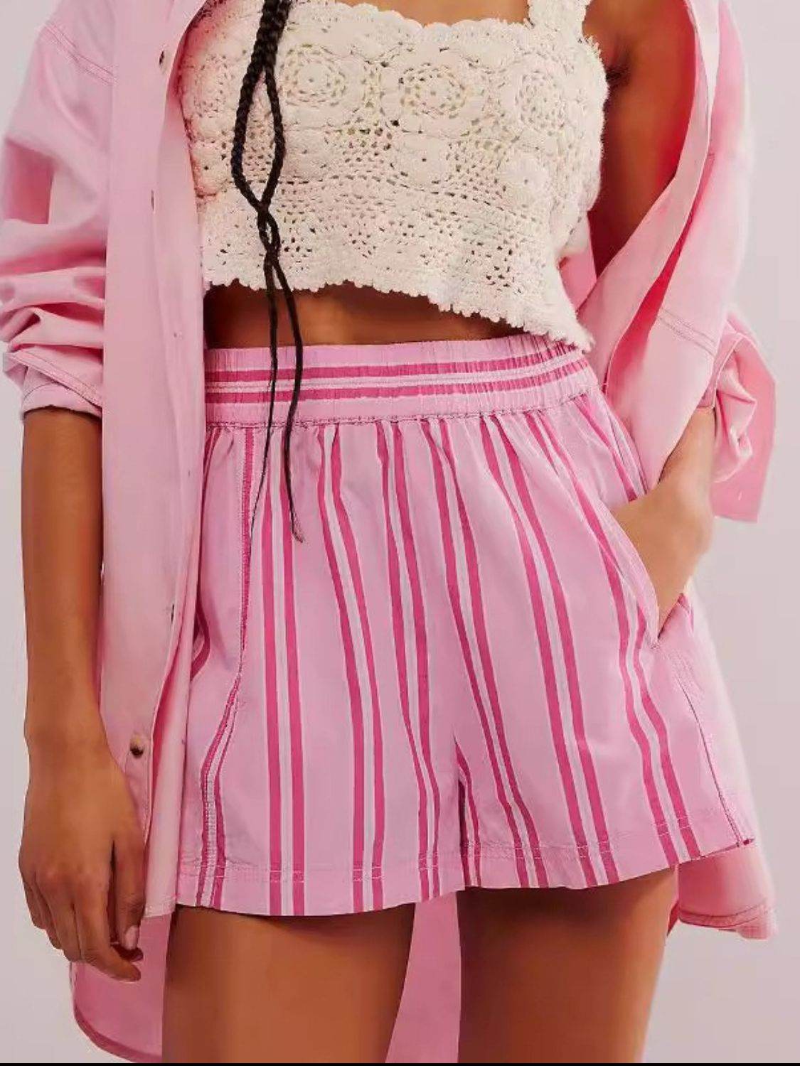 Striped Elastic Waist Shorts - Hovatok