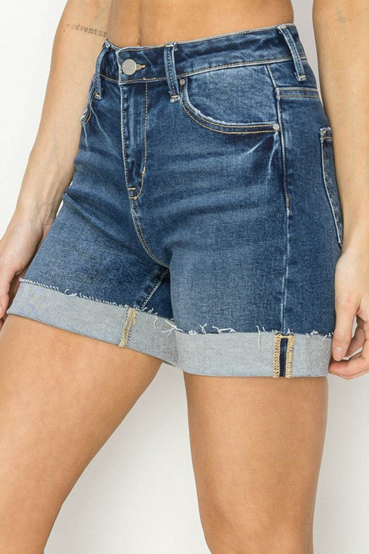 RISEN High Rise Cuffed Denim Shorts - Hovatok