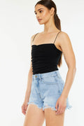 Kancan Raw Hem Distressed High Waist Denim Shorts - Hovatok