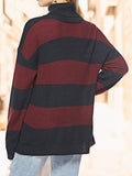 Striped Turtleneck Long Sleeve Sweater - Hovatok