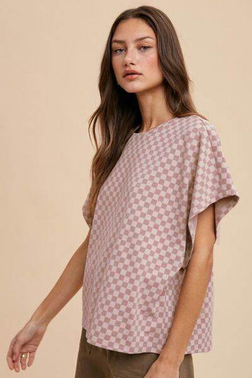 Annie Wear Checkered Round Neck Short Sleeve T-Shirt - Hovatok