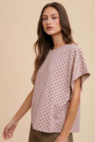 Annie Wear Checkered Round Neck Short Sleeve T-Shirt - Hovatok
