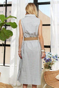 ADORA Striped Button Down Sleeveless Midi Dress - Hovatok