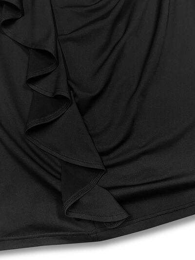 Plus Size Ruffle Trim Round Neck Long Sleeve Dress - Hovatok