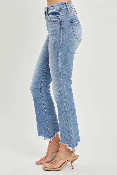 RISEN Full Size Frayed Hem Cropped Straight Jeans - Hovatok