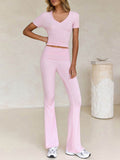 Devine V-Neck Top and Bootcut Leggings Set - Hovatok