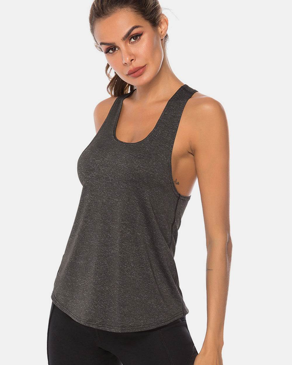 Full Size Scoop Neck Wide Strap Active Tank - Hovatok