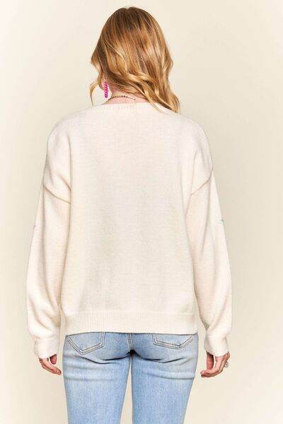 ADORA Stars Pattern Round Neck Drop Shoulder Sweater - Hovatok
