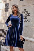 Round Neck Long Sleeve Knee Length Dress - Hovatok