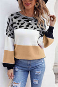 Angel Wings Color Block Round Neck Lantern Sleeve Sweater - Hovatok