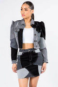 American Bazi Button Up Cropped Patchwork Denim Jacket - Hovatok