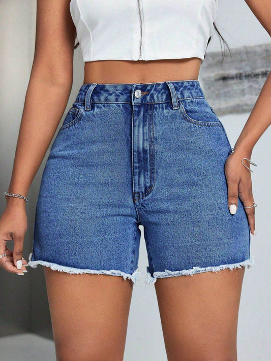 Raw Hem High Waist Denim Shorts - Hovatok