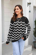 Angel Wings Wave Pattern Round Neck Long Sleeve Sweater - Hovatok