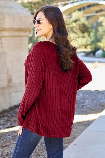 Basic Bae Full Size Ribbed Round Neck Long Sleeve Knit Top - Hovatok