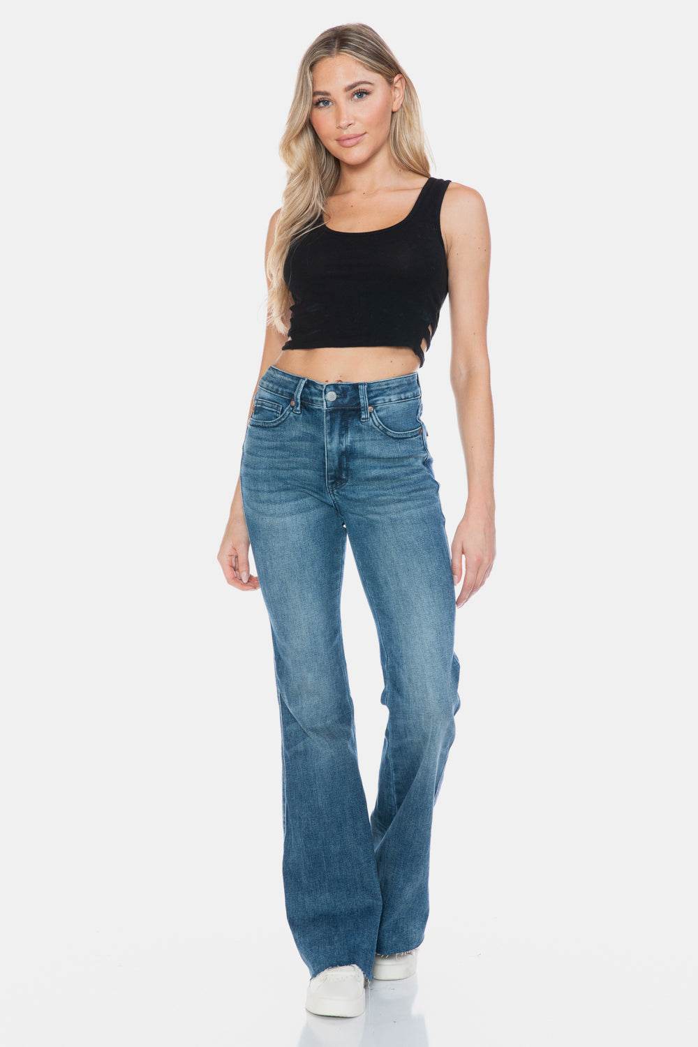 Judy Blue Full Size Tummy Control Cut Hem Flare Jeans - Hovatok
